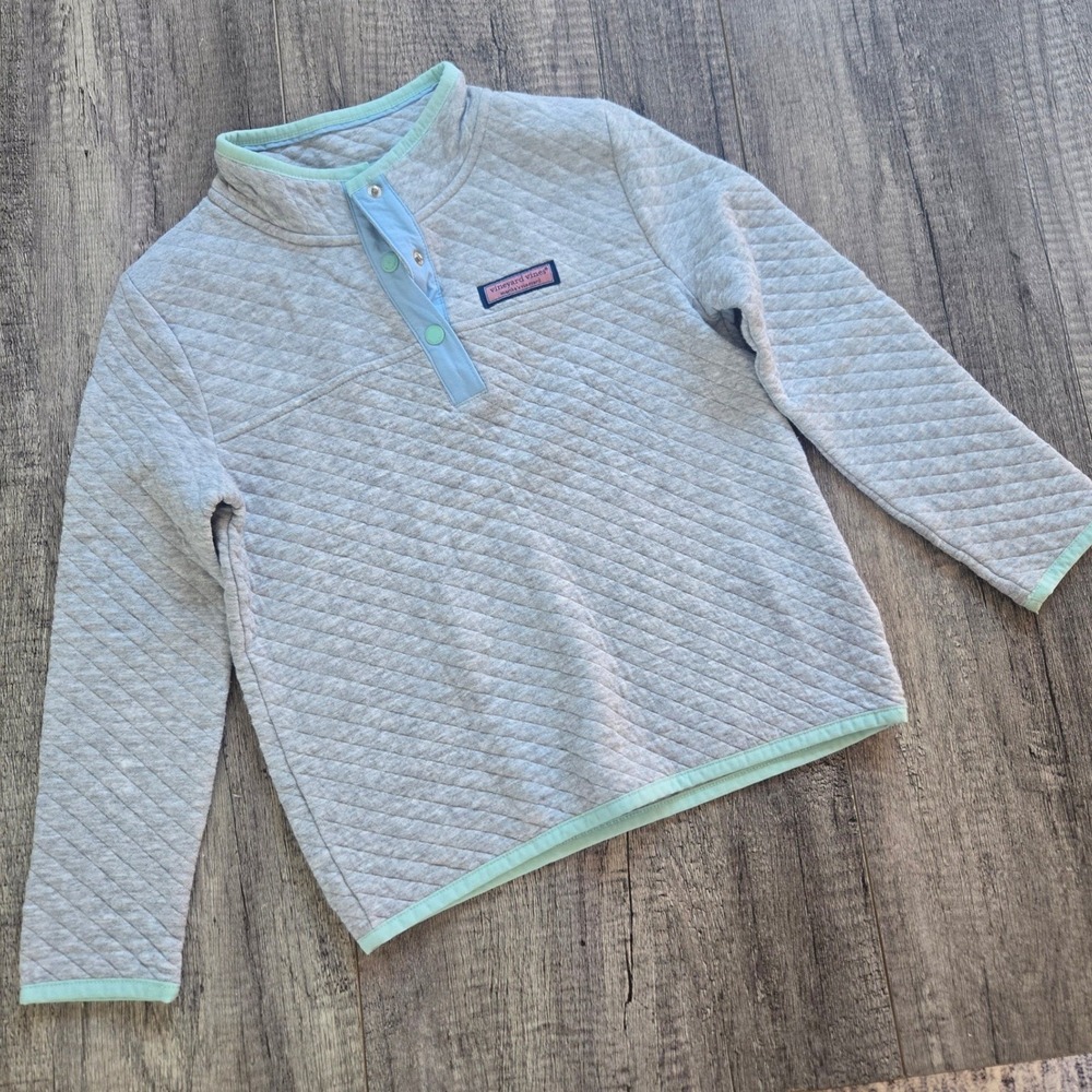 Vineyard Vines Kids Gray Quilted Snap Pullover Sweatshirt Size S 7-8